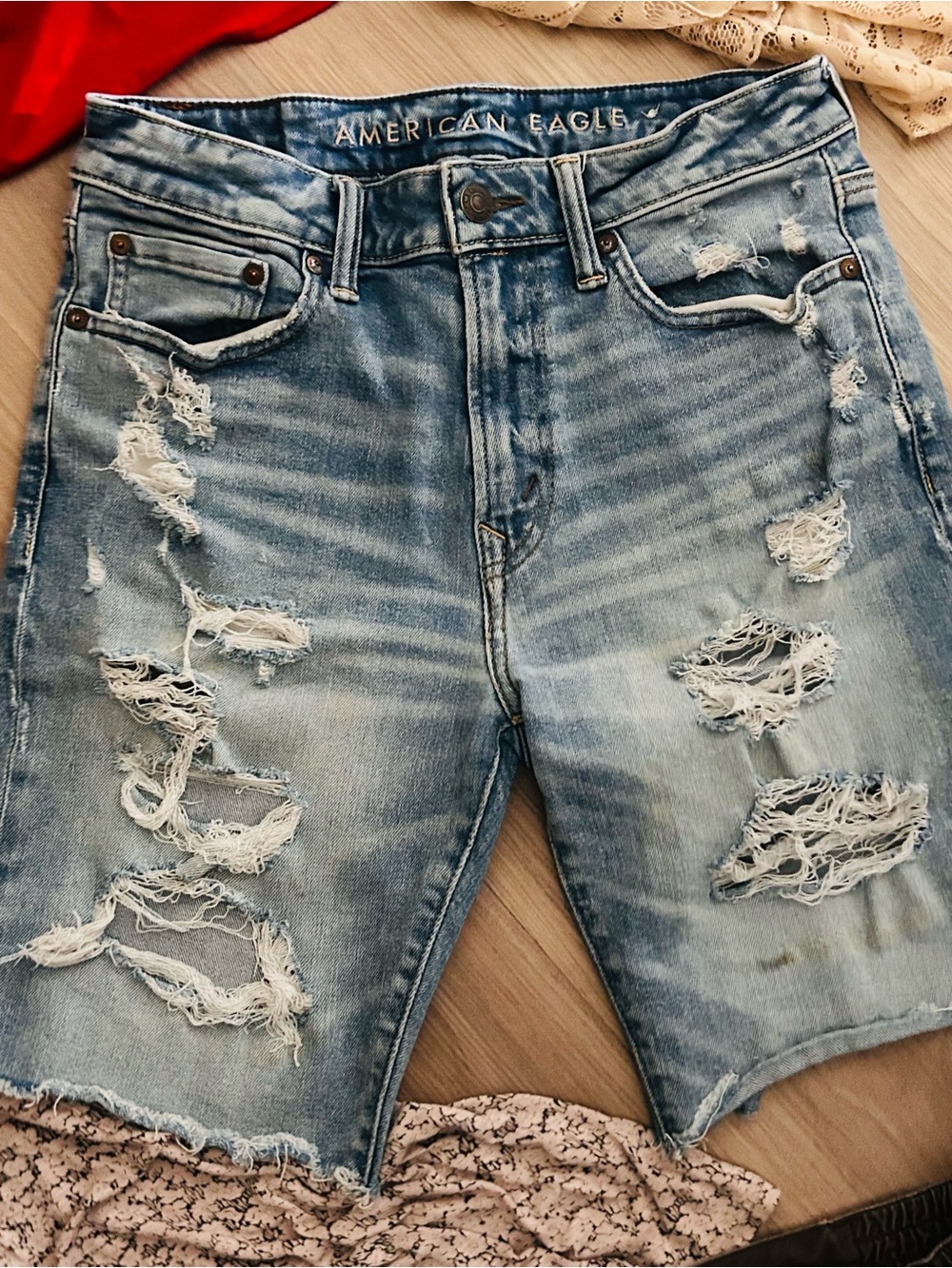 American Eagle Next Level Airflex Distressed Denim Men's/Unisex Shorts 30 Blue